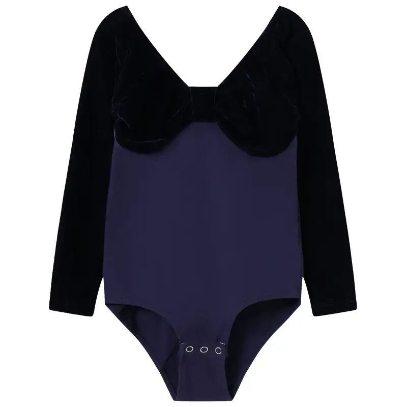 Girls Velvet Long Sleeve Ballet Dance Suit Blue - Image 3