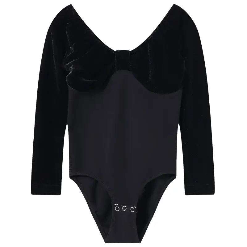 Girls Velvet Long Sleeve Ballet Dance Suit Blue - Image 4