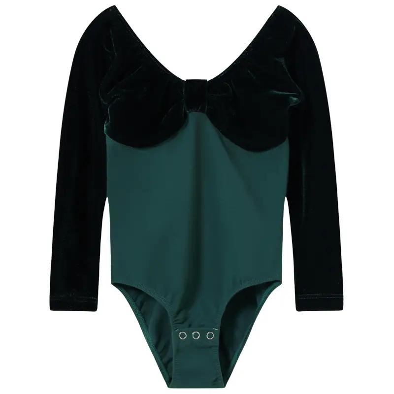 Girls Velvet Long Sleeve Ballet Dance Suit Blue - Image 5