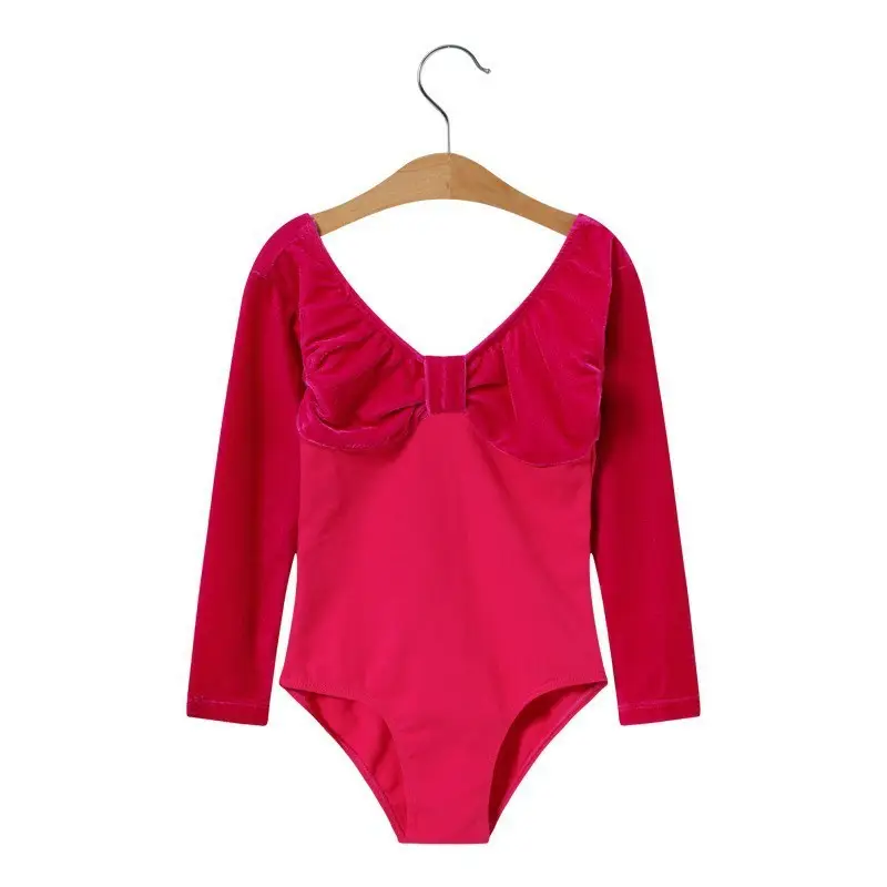Girls Velvet Long Sleeve Ballet Dance Suit Blue - Image 6