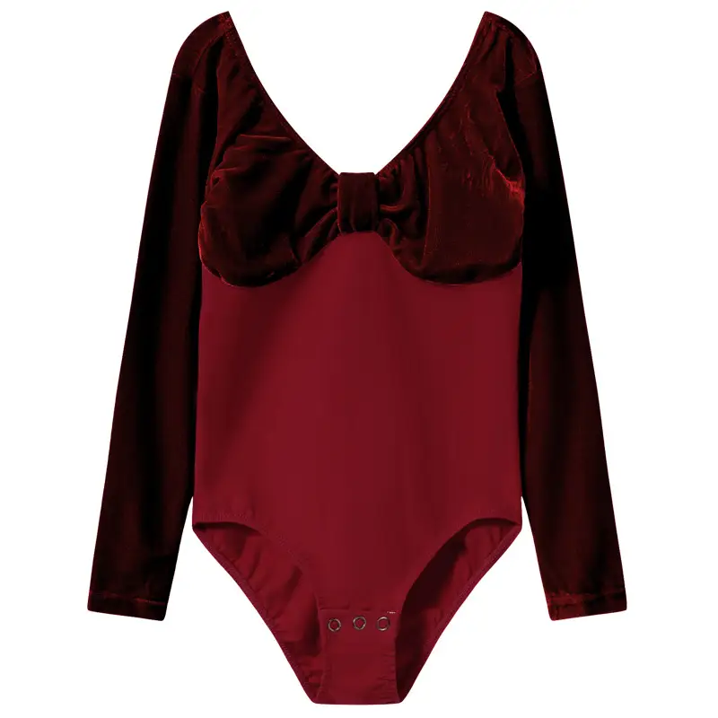 Girls Velvet Long Sleeve Ballet Dance Suit Blue - Image 7