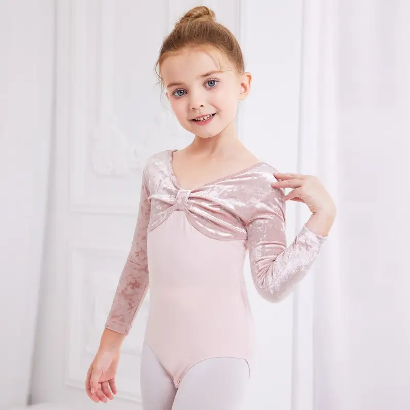 Girls Velvet Long Sleeve Ballet Dance Suit Blue - Image 9