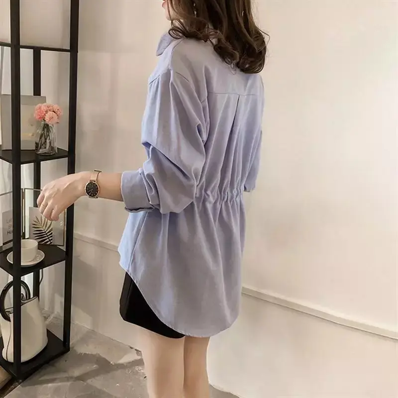 Women's Light Blue Waist-Tight Long Sleeve T-Shirt - Image 5