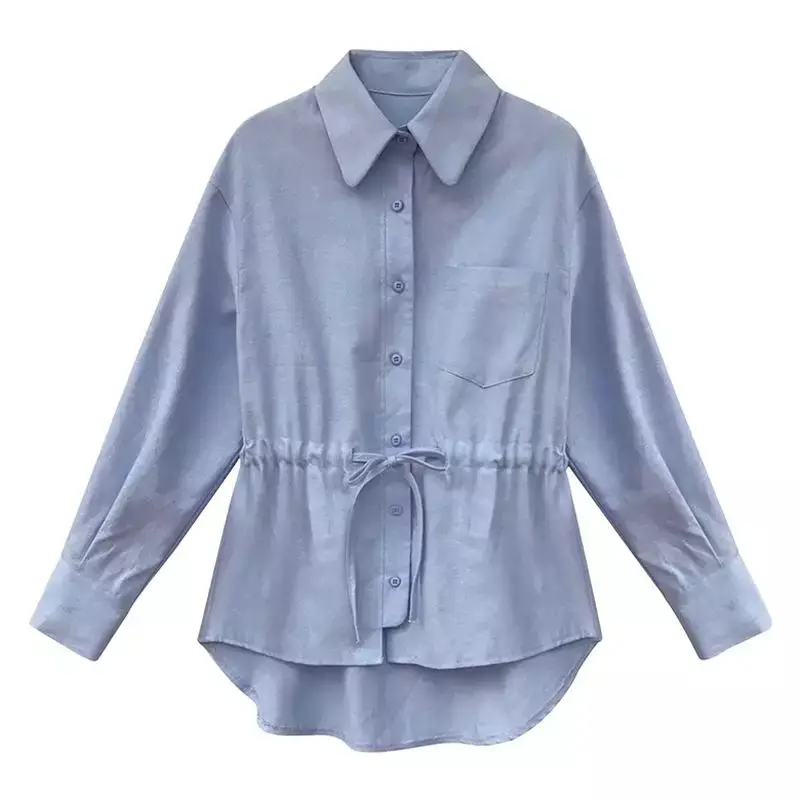Women's Light Blue Waist-Tight Long Sleeve T-Shirt - Image 6
