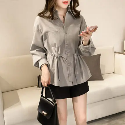Women's Light Blue Waist-Tight Long Sleeve T-Shirt — feature 9