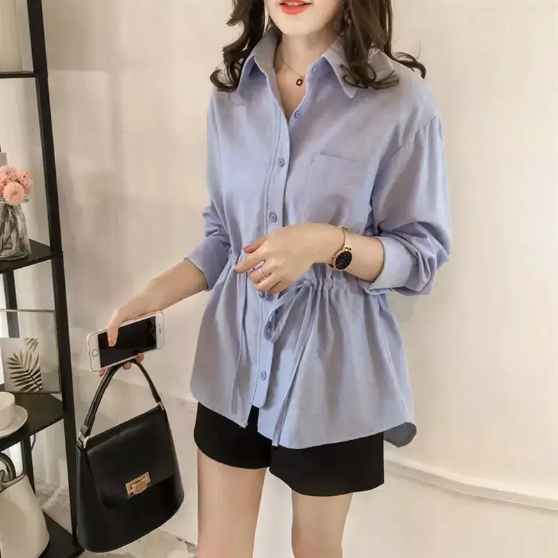 Women's Light Blue Waist-Tight Long Sleeve T-Shirt - Image 2