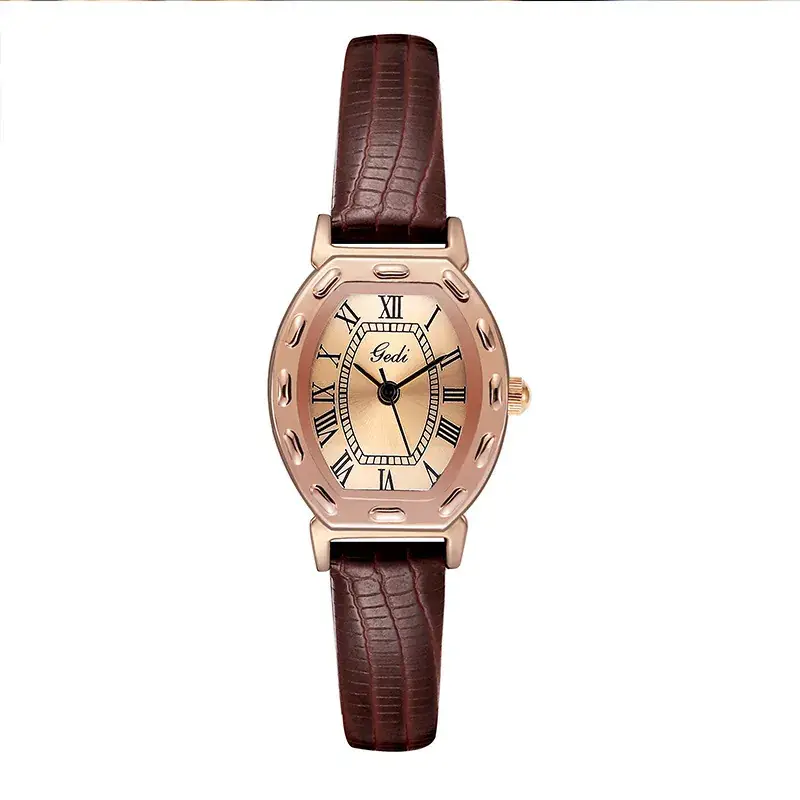 Women's Watch Antique Barrel Shape Brown Belt Roman Scale