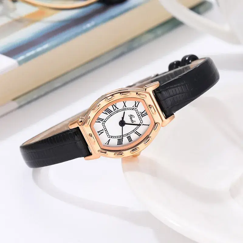 Women's Watch Antique Barrel Shape Brown Belt Roman Scale