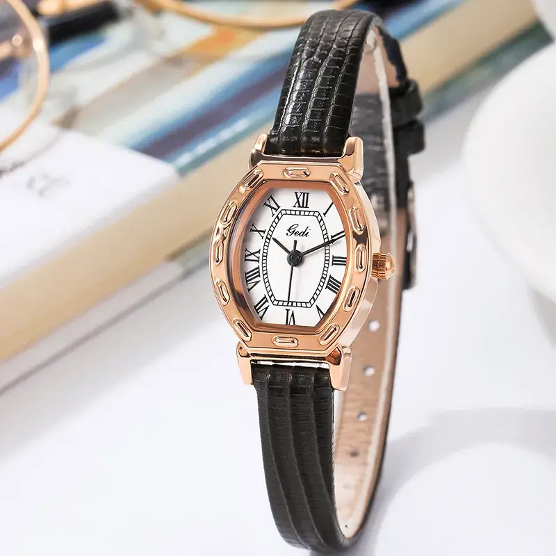 Women's Watch Antique Barrel Shape Brown Belt Roman Scale