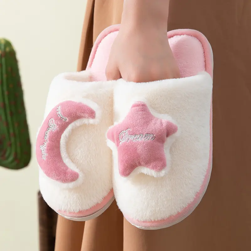 Moon Stars Men and Women Couple Indoor Toys Couple Autumn and Winter Wood Flooring Cotton Slippers
