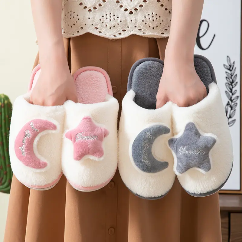 Moon Stars Men and Women Couple Indoor Toys Couple Autumn and Winter Wood Flooring Cotton Slippers