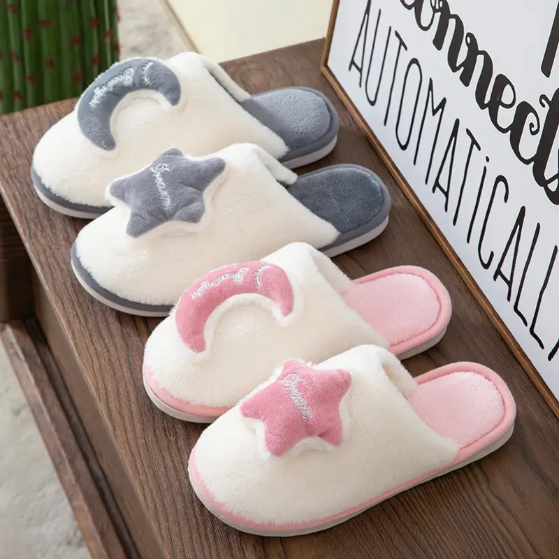 Moon Stars Men and Women Couple Indoor Toys Couple Autumn and Winter Wood Flooring Cotton Slippers