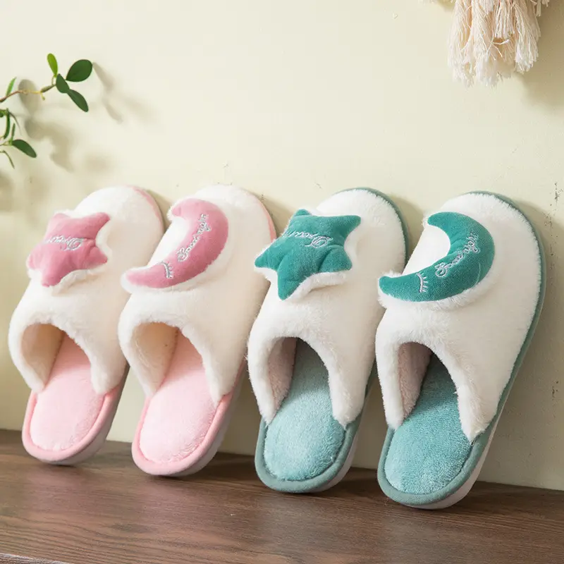 Moon Stars Men and Women Couple Indoor Toys Couple Autumn and Winter Wood Flooring Cotton Slippers