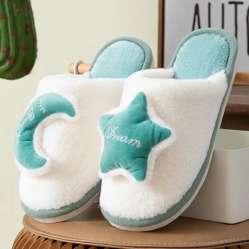 Moon Stars Men and Women Couple Indoor Toys Couple Autumn and Winter Wood Flooring Cotton Slippers