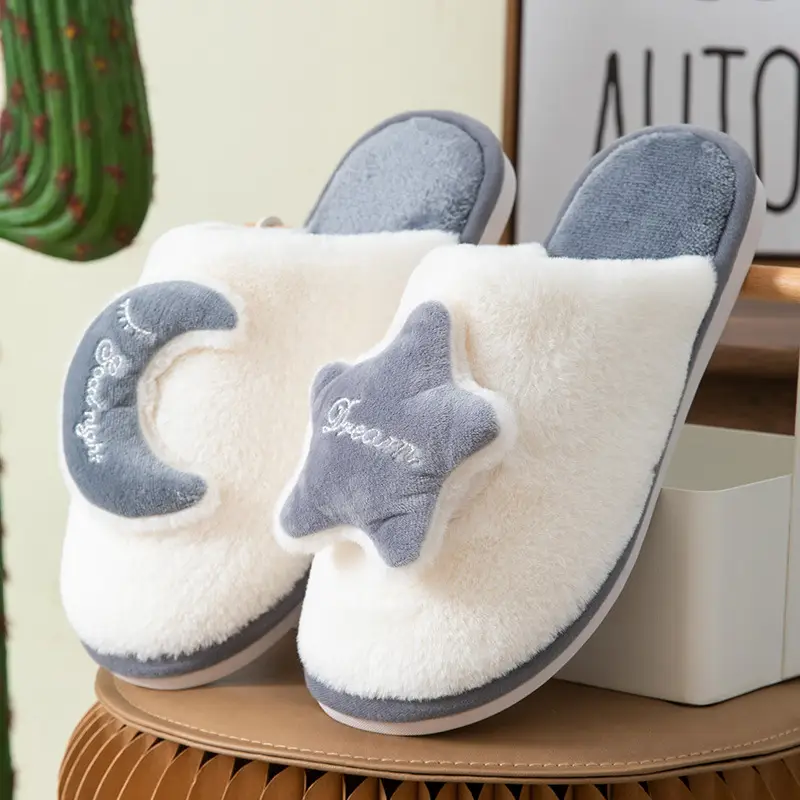 Moon Stars Men and Women Couple Indoor Toys Couple Autumn and Winter Wood Flooring Cotton Slippers