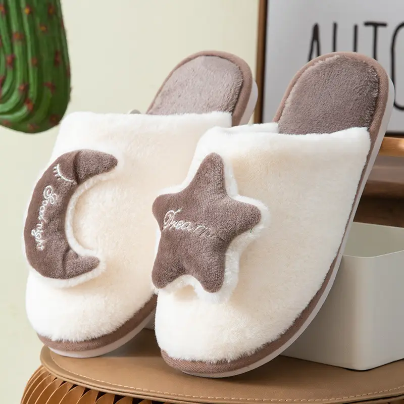 Moon Stars Men and Women Couple Indoor Toys Couple Autumn and Winter Wood Flooring Cotton Slippers