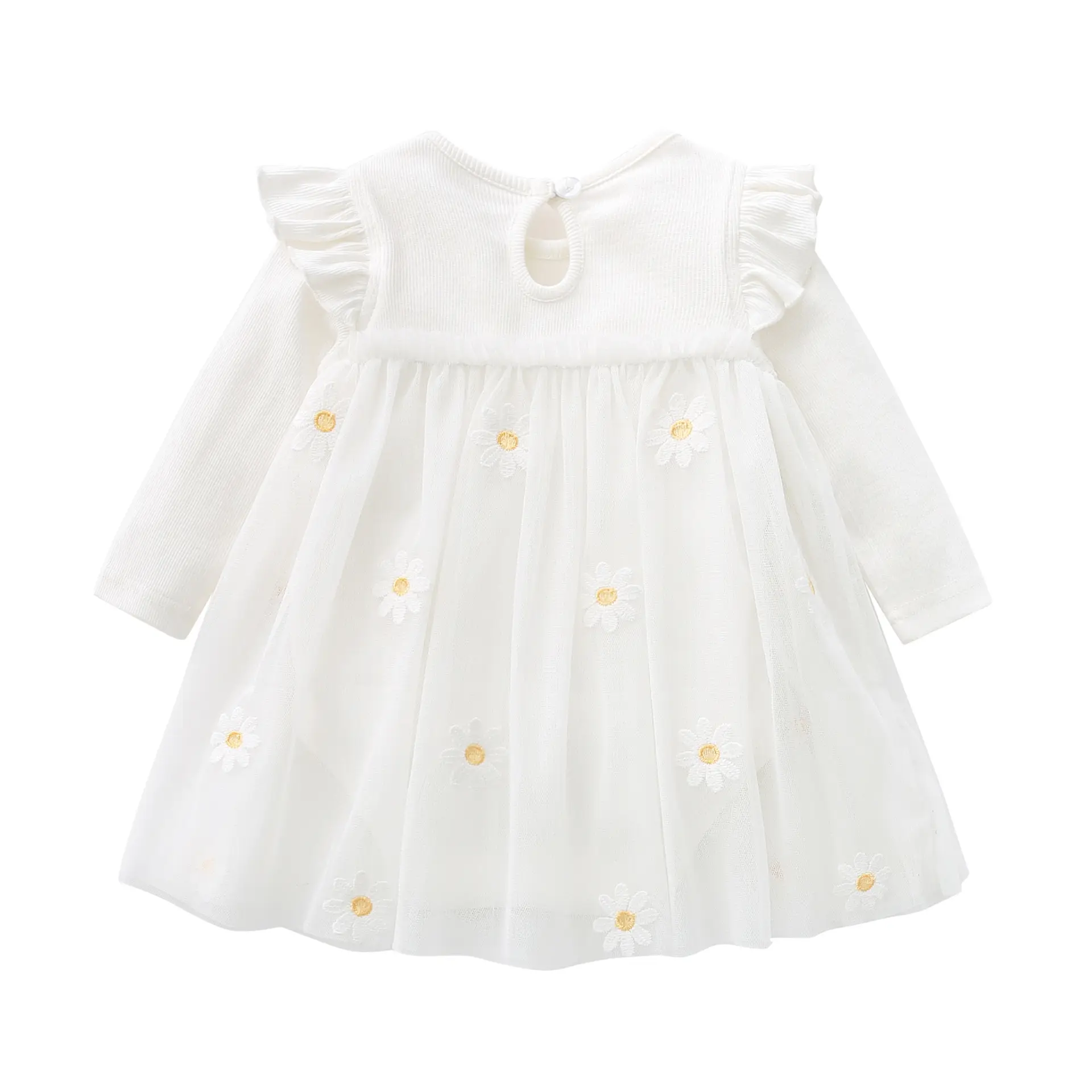 White Daisy Embroidered Baby Skirt Set - Image 5
