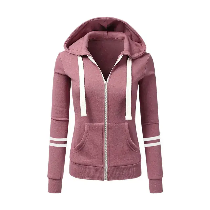 Women Grey Hooded Zipper Sweatshirt Jacket Cotton Autumn Winter - Image 7