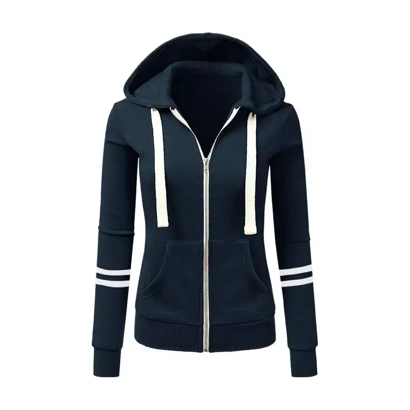 Women Grey Hooded Zipper Sweatshirt Jacket Cotton Autumn Winter - Image 8