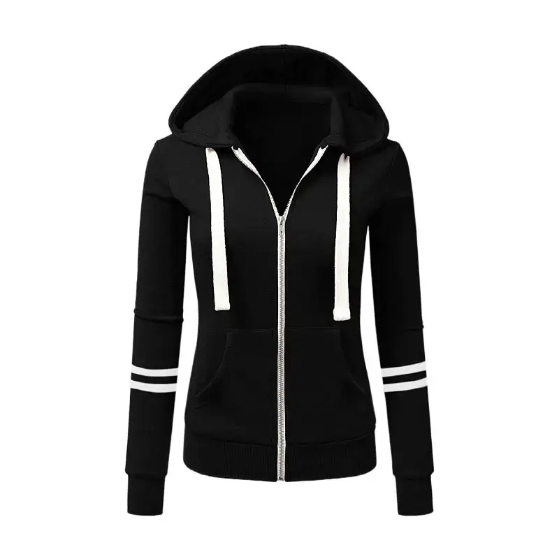 Women Grey Hooded Zipper Sweatshirt Jacket Cotton Autumn Winter - Image 9