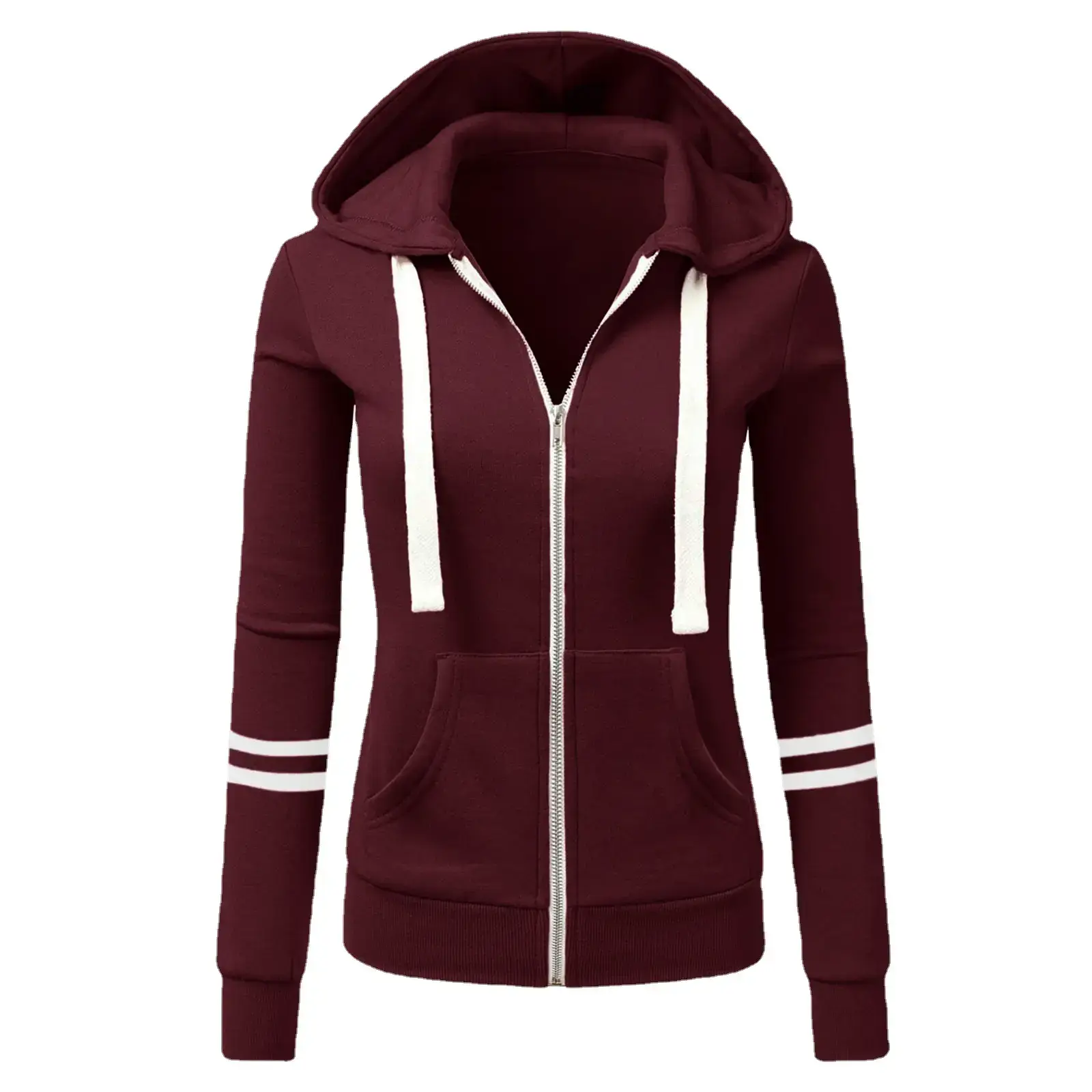 Women Grey Hooded Zipper Sweatshirt Jacket Cotton Autumn Winter - Image 10