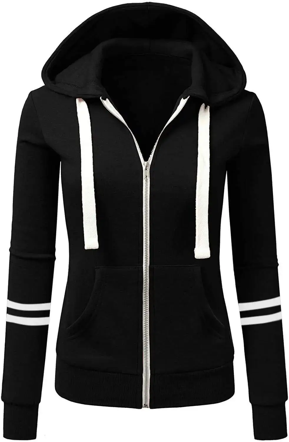 Women Grey Hooded Zipper Sweatshirt Jacket Cotton Autumn Winter - Image 3