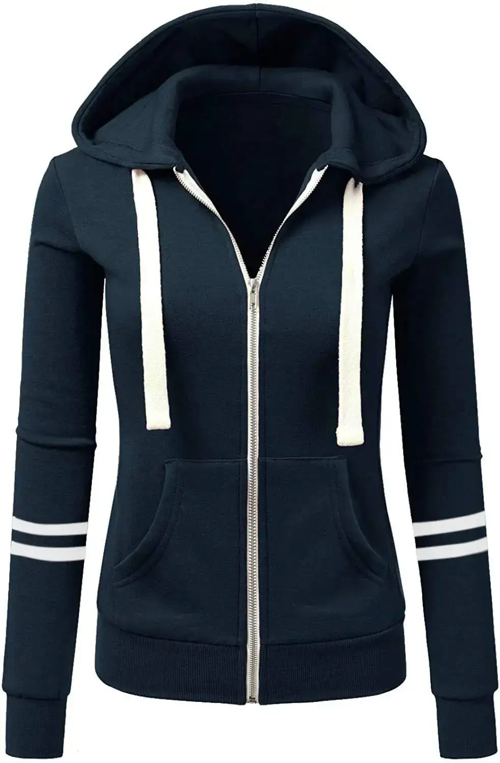 Women Grey Hooded Zipper Sweatshirt Jacket Cotton Autumn Winter - Image 4