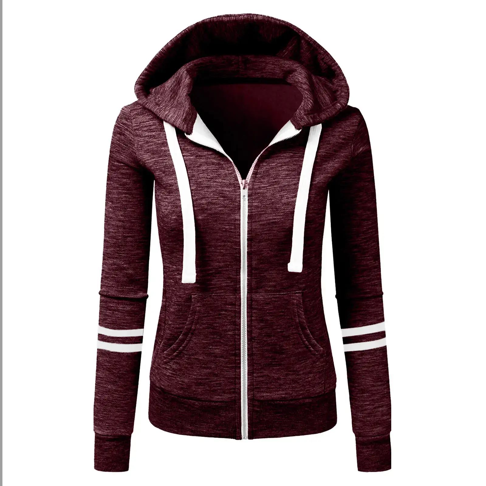 Women Grey Hooded Zipper Sweatshirt Jacket Cotton Autumn Winter - Image 5