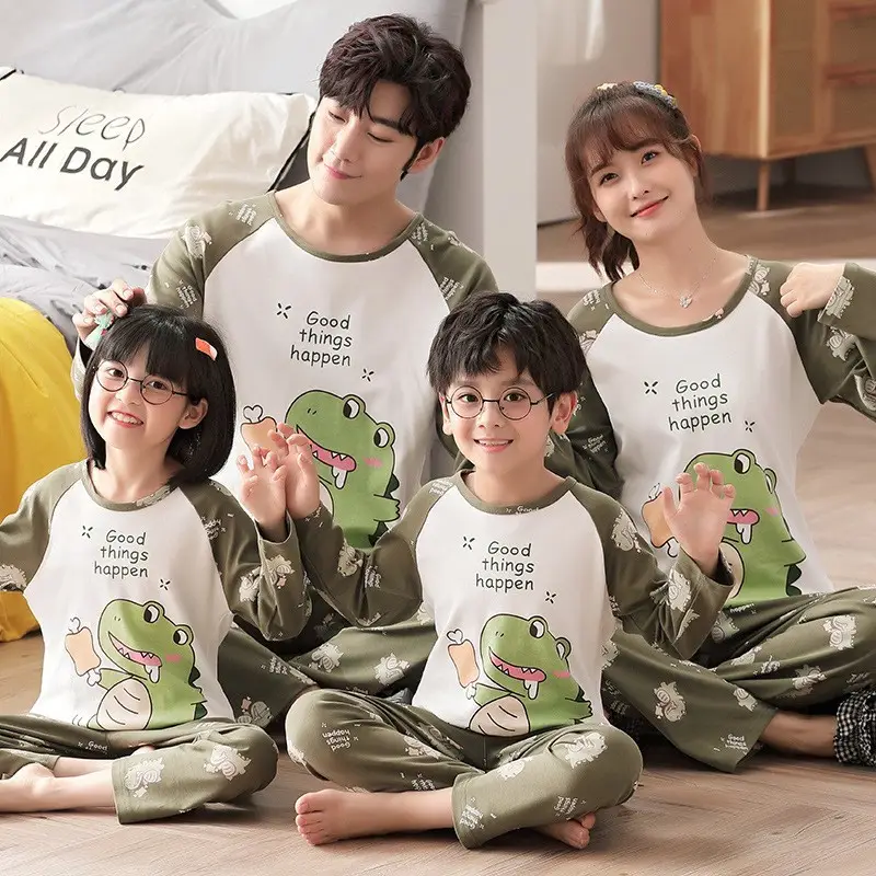 Children's Cotton Pajamas Family of 3 Long Sleeve Black White