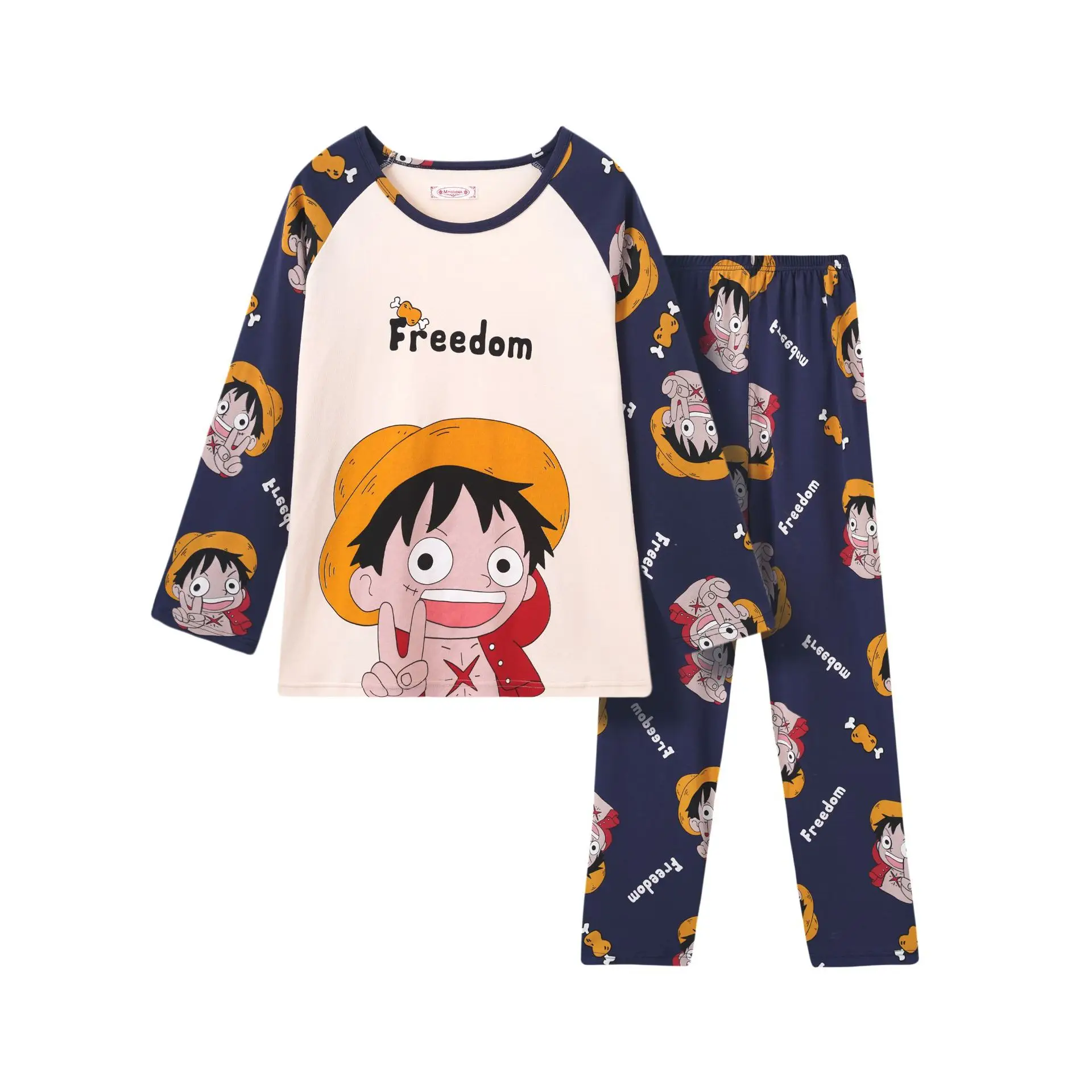 Children's Cotton Pajamas Family of 3 Long Sleeve Black White