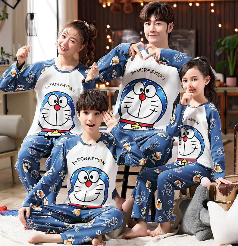 Children's Cotton Pajamas Family of 3 Long Sleeve Black White