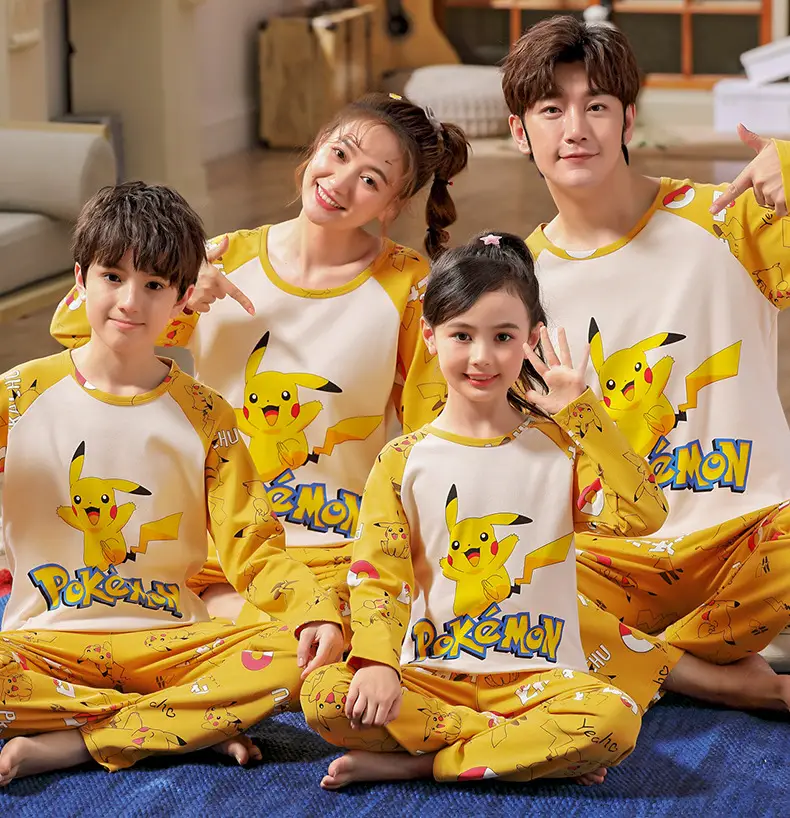 Children's Cotton Pajamas Family of 3 Long Sleeve Black White