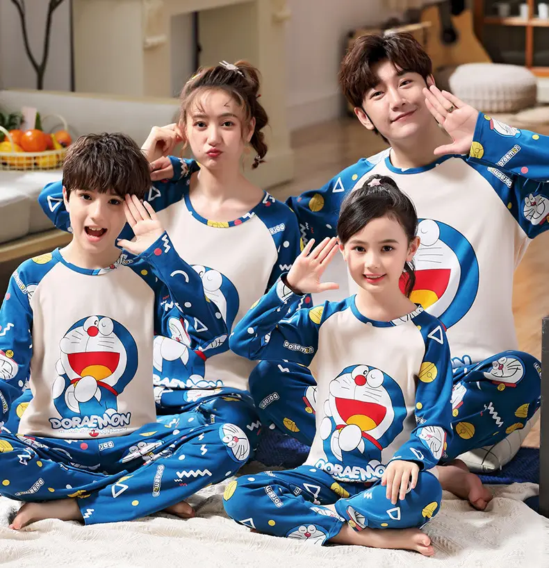 Children's Cotton Pajamas Family of 3 Long Sleeve Black White