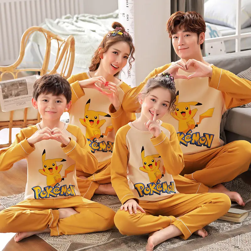 Children's Cotton Pajamas Family of 3 Long Sleeve Black White