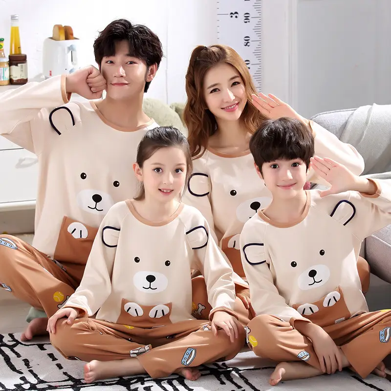 Children's Cotton Pajamas Family of 3 Long Sleeve Black White
