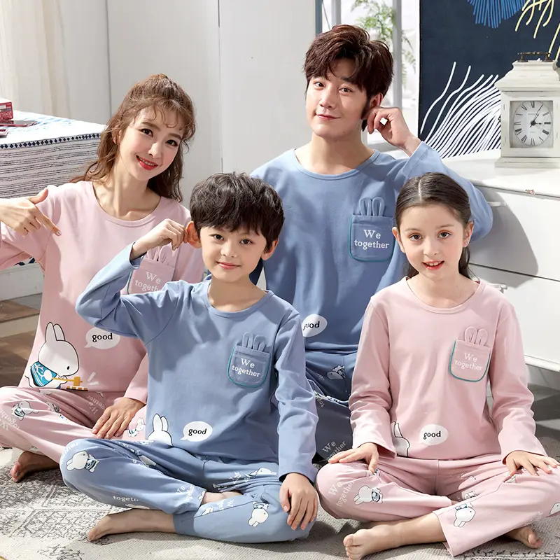 Children's Cotton Pajamas Family of 3 Long Sleeve Black White