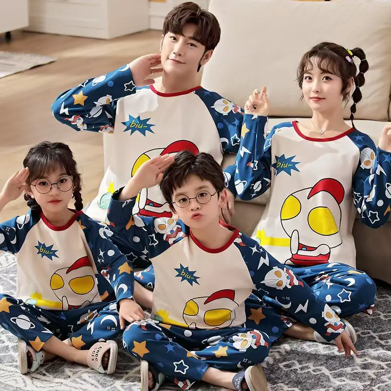 Children's Cotton Pajamas Family of 3 Long Sleeve Black White