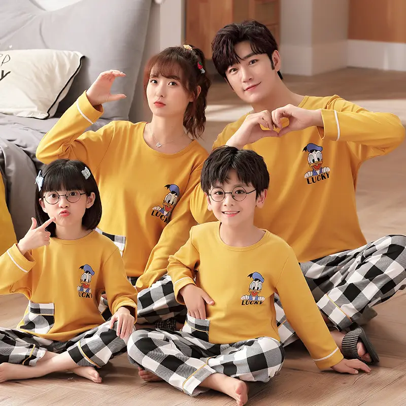 Children's Cotton Pajamas Family of 3 Long Sleeve Black White