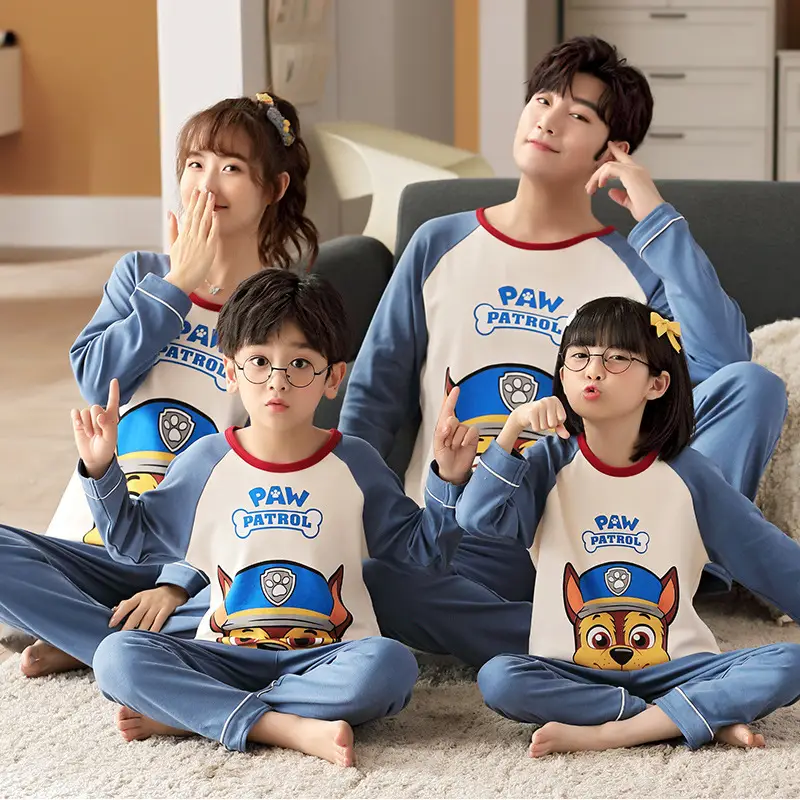Children's Cotton Pajamas Family of 3 Long Sleeve Black White