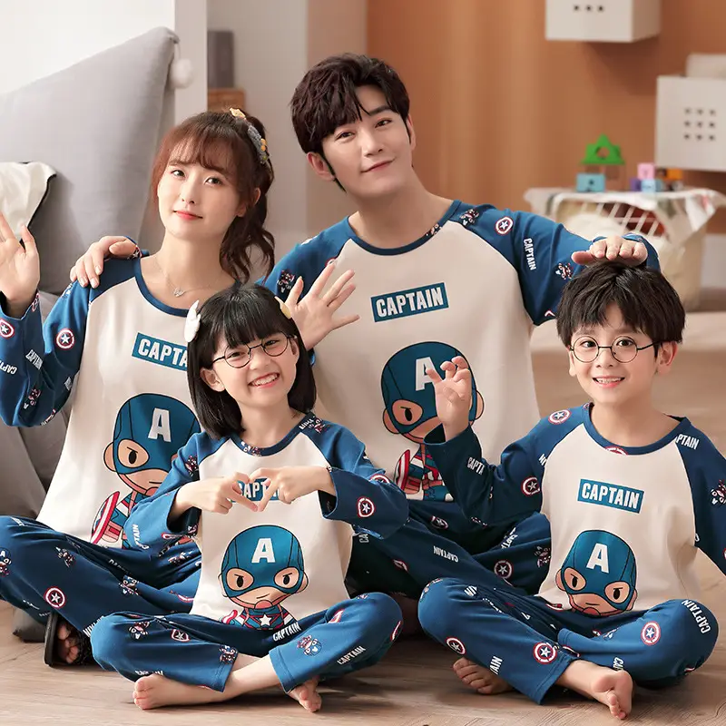 Children's Cotton Pajamas Family of 3 Long Sleeve Black White