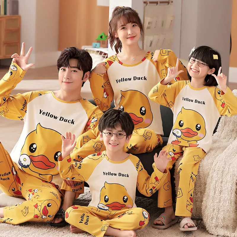 Children's Cotton Pajamas Family of 3 Long Sleeve Black White
