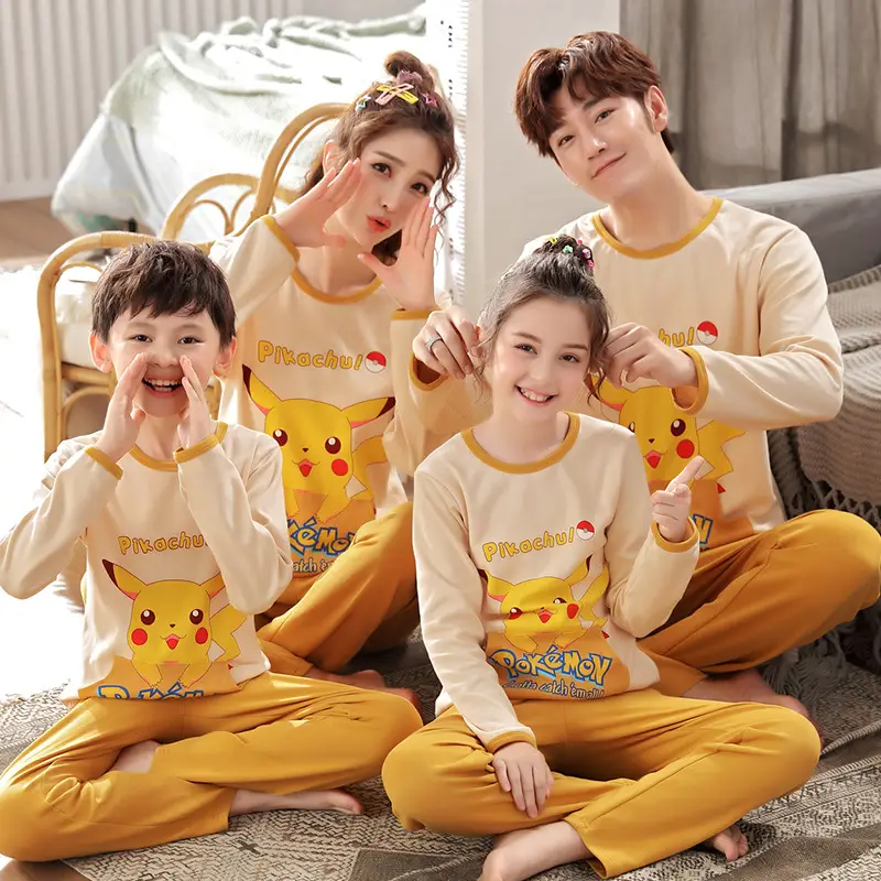Children's Cotton Pajamas Family of 3 Long Sleeve Black White