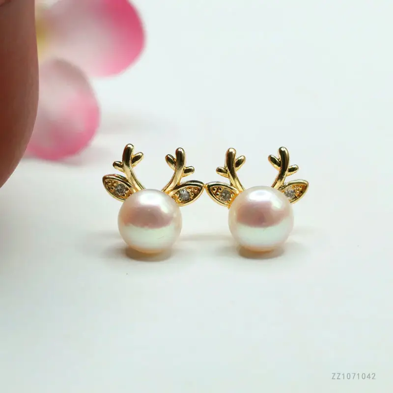Guan Yu Pearl Deer Earrings S925 Gold Stud Earrings — feature 11