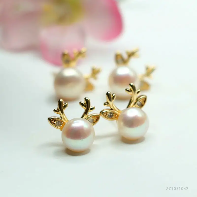 Guan Yu Pearl Deer Earrings S925 Gold Stud Earrings — feature 12