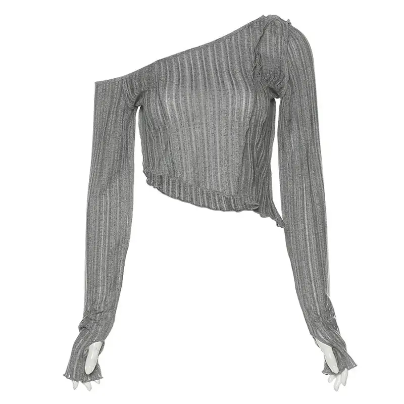 Black Long Sleeve Hollow Top with Crossbody Strap