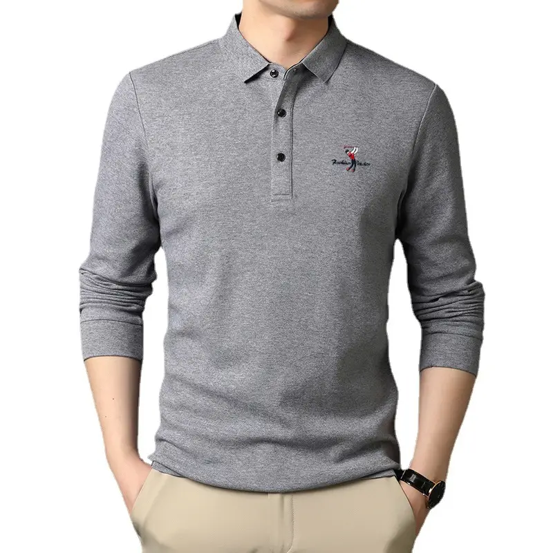 Korean Style Grey Polo Collar T-Shirt for Men - Image 8