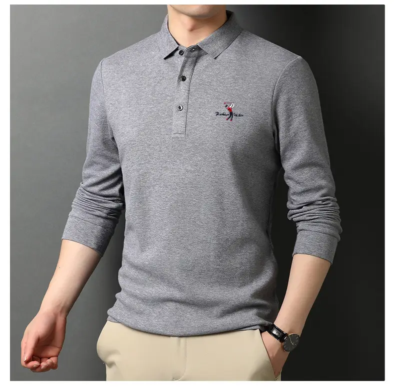 Korean Style Grey Polo Collar T-Shirt for Men — feature 20