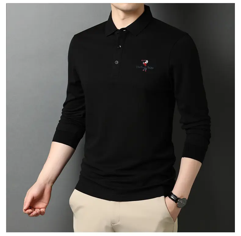 Korean Style Grey Polo Collar T-Shirt for Men - Image 3