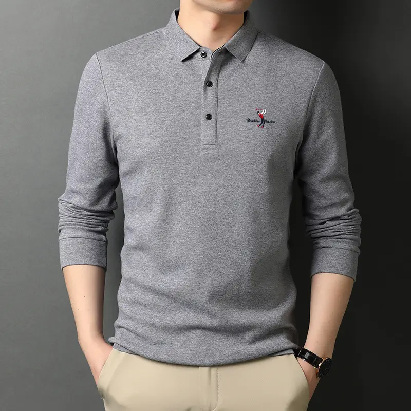Korean Style Grey Polo Collar T-Shirt for Men - Image 4