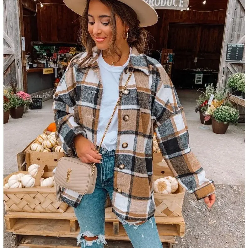 Women Plaid Check Shirt Coat 2021 Europe USA - Image 8